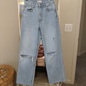 Zara high rise wide leg ripped jeans